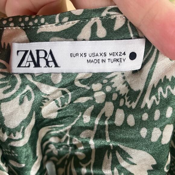 Zara Women's Green And White Floral Satin Slip Dress Size XS - Picture 6 of 8